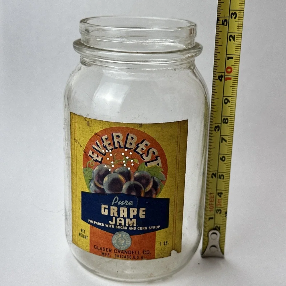 Vintage Everbest Pure Grape Jam Jar Glass 1lb Empty No Lid Glaser Crandell Co